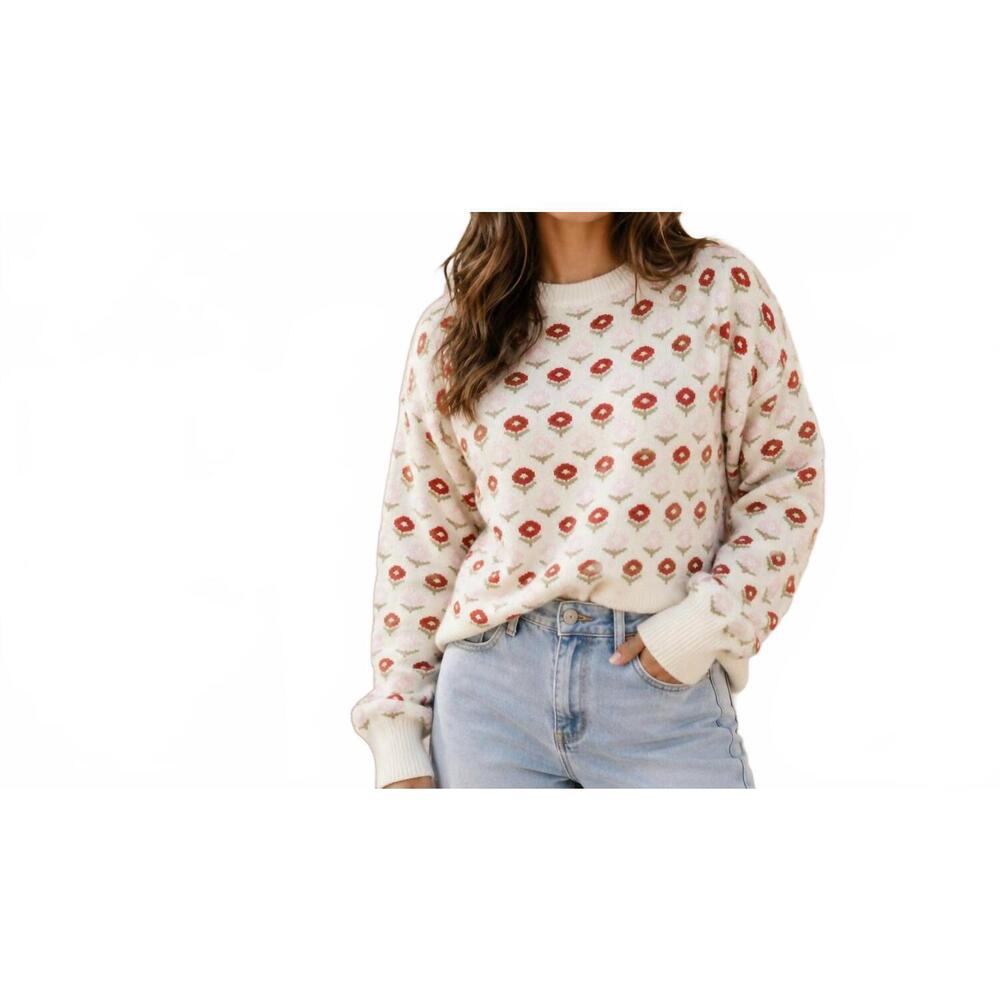 NEW INDIE & CO savannah floral sweater in white